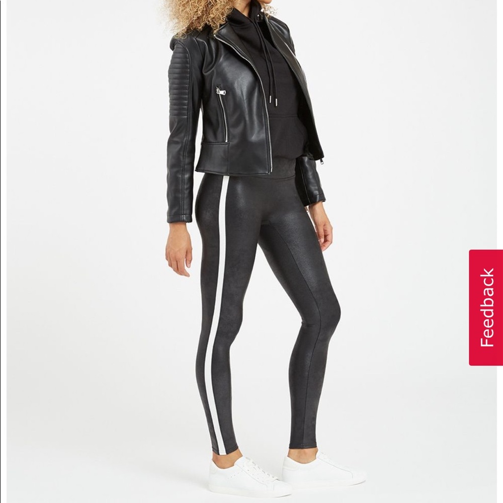 SPANX Faux Leather Side Stripe Leggings NWOT SZ M